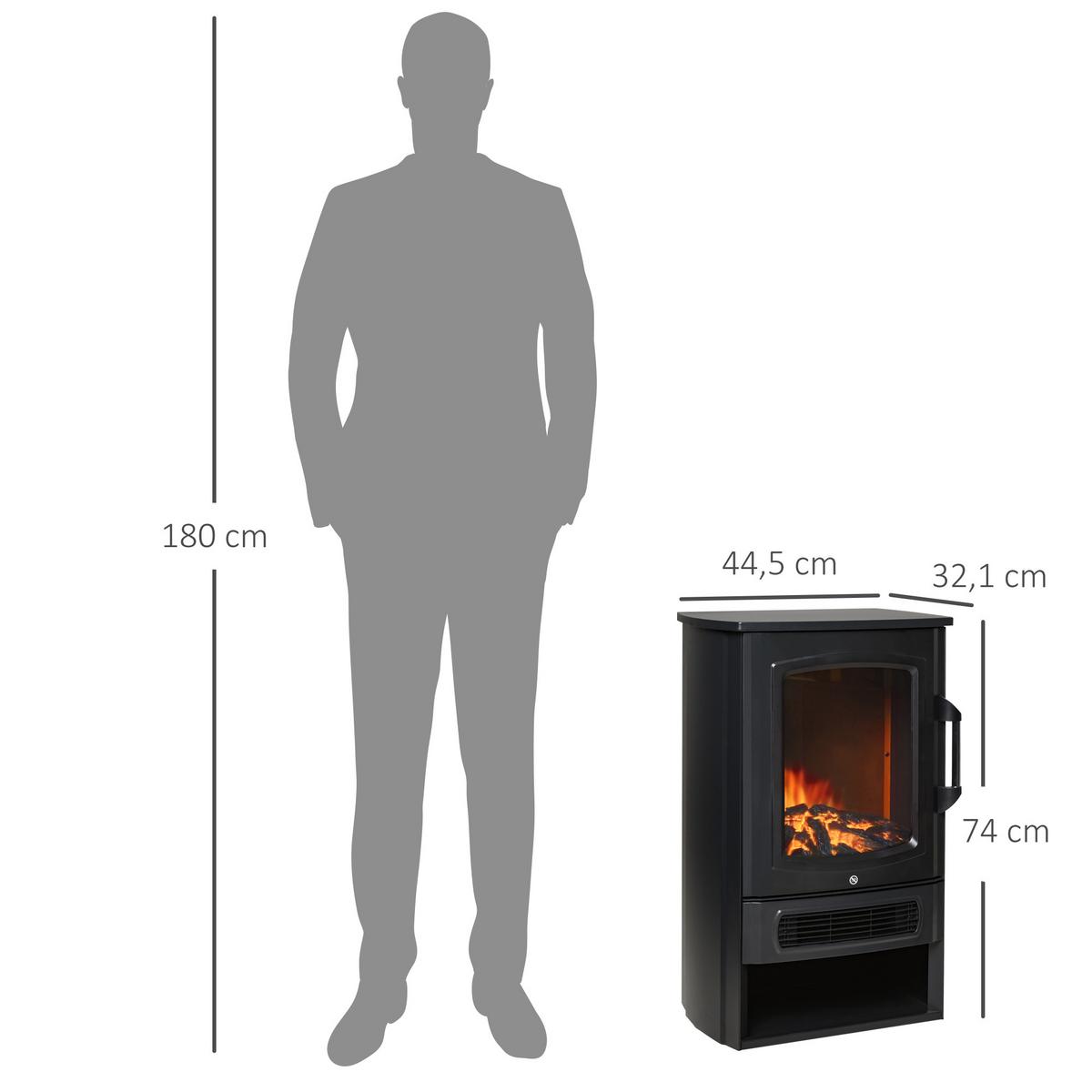 ELEKTROKAMIN 1000 W/2000 W mit Flammeneffekt Thermostat 20–25 qm Schwarz - Schwarz, Metall (5/32/44cm) - HOMCOM