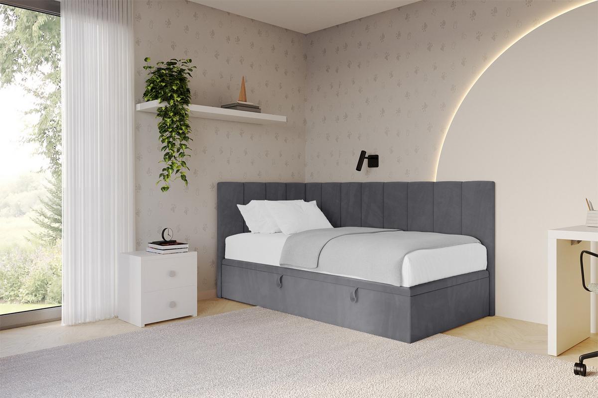 EINZELBETT Jugendbett mit Bettkasten Rechts, ohne Matratze - LOVY 90x200 Dunkelgrau - Dunkelgrau, Holzwerkstoff/Textil (90/200cm) - ALTDECOR