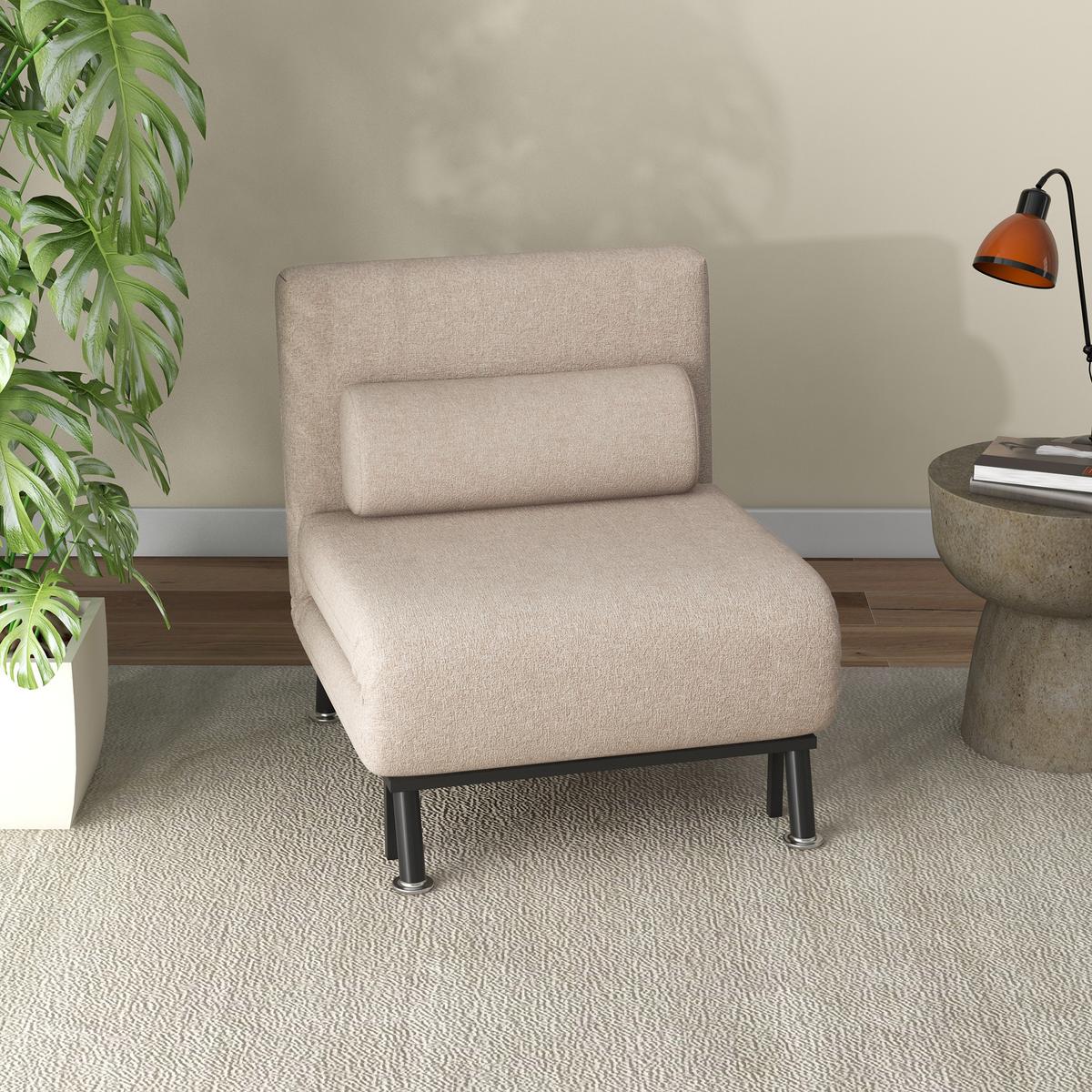 SCHLAFSESSEL, Klappsessel mit Bettfunktion, Rückenkissen, für Wohnzimmer, Beige - Beige/Schwarz, Textil/Metall (70/75/75cm) - HOMCOM
