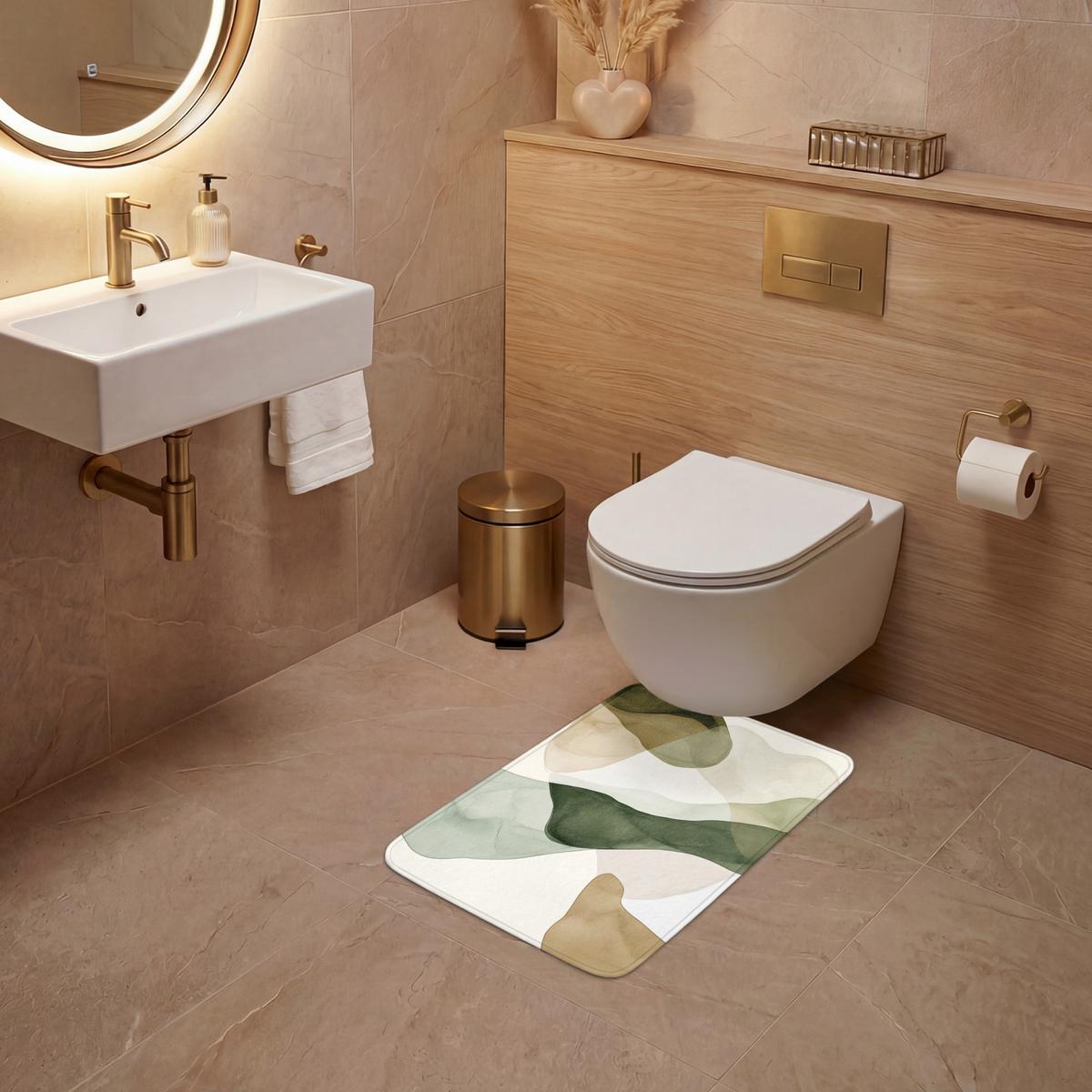 WC-VORLEGER Japandi - Abstrakt - Grün WC Teppich 40x60 cm - Grün, Textil (40/1cm) - OnlyWow