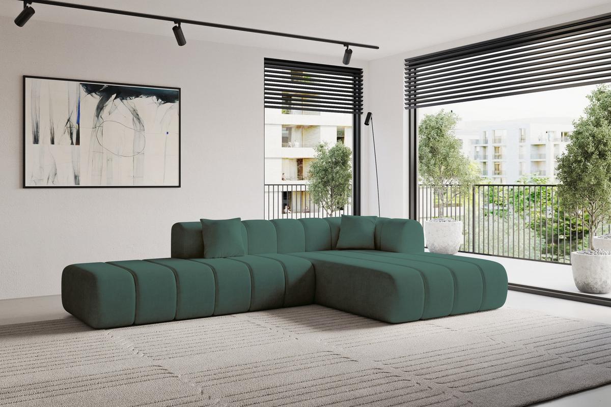 ECKSOFA Ottomane Rechts BILA-L 289x176x71 Grün Samt - Jadegrün/Schwarz, Holzwerkstoff/Kunststoff (289/176cm) - ALTDECOR