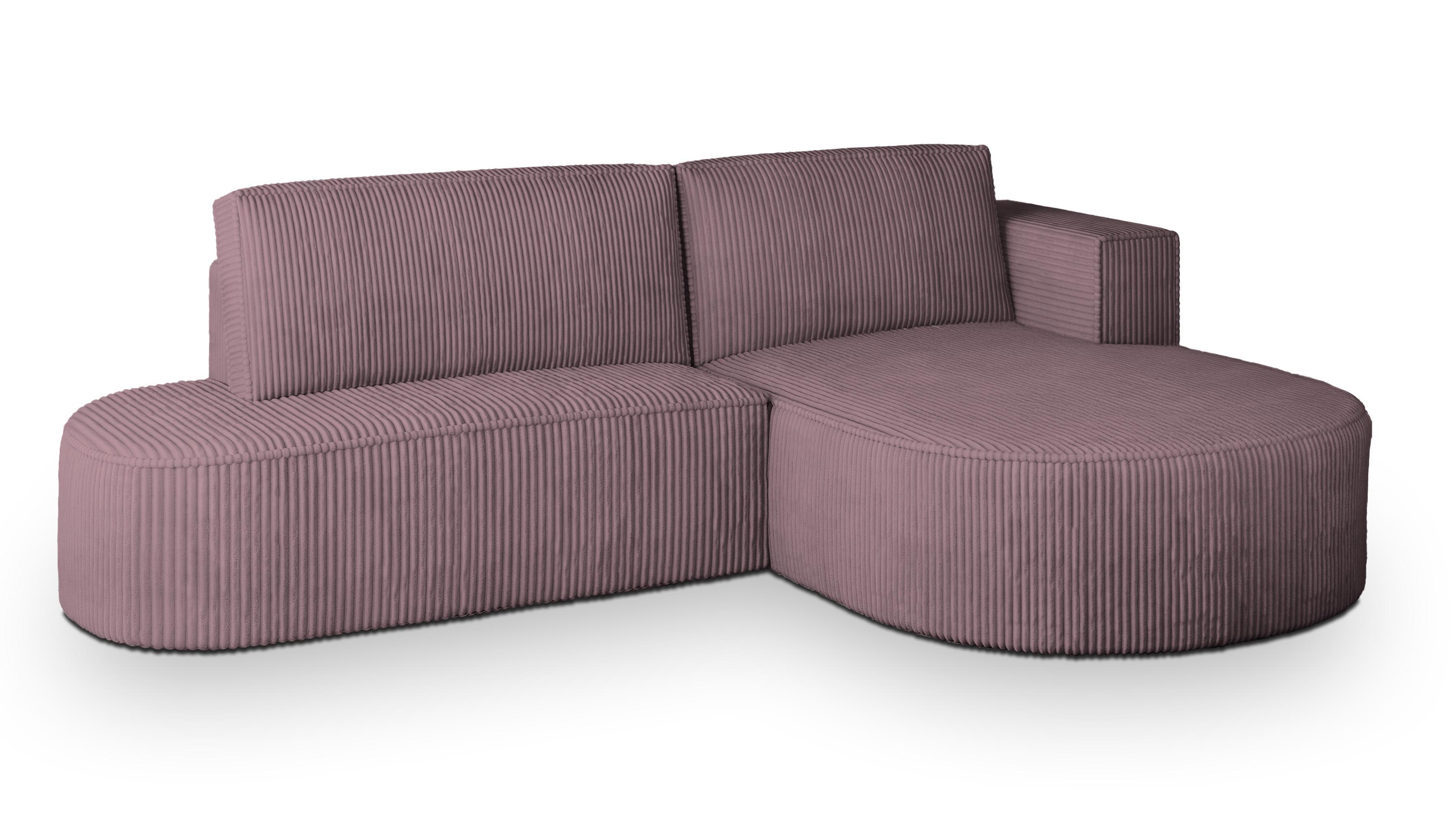 ECKSOFA CORTIO P R-S Lila Kordstoff mit Schlaffunktion - Lila, Holz (265/174cm) - MASSENO