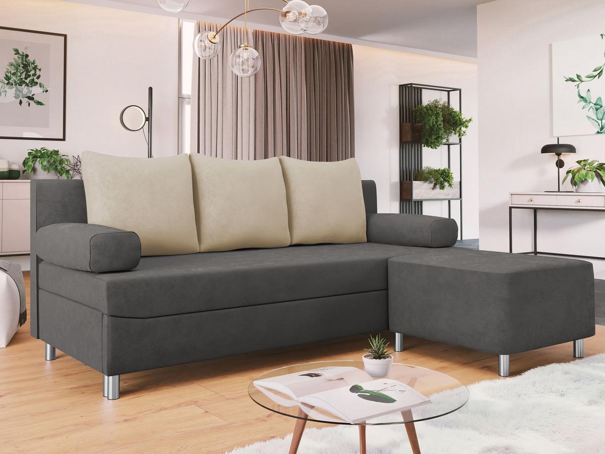 SCHLAFSOFA Dover mit Polsterhocker - Chromfarben/Dunkelgrau, Holz/Kunststoff (192/86/80cm) - MIRJAN24