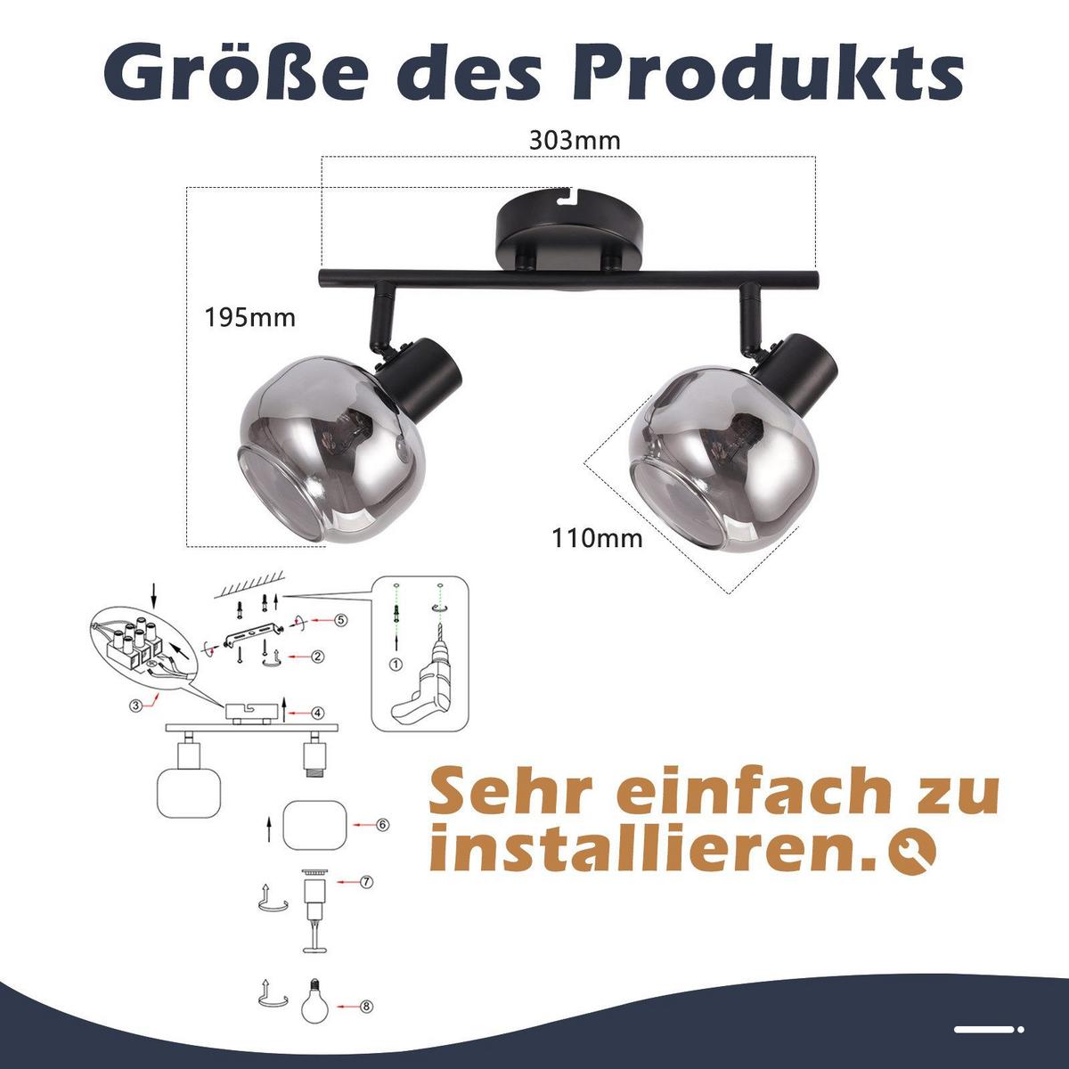 DECKENSTRAHLER Cottbus 2-flammig 30.3/11/19.5 cm - Schwarz, Metall (30.3/11/19.5cm) - Nettlife