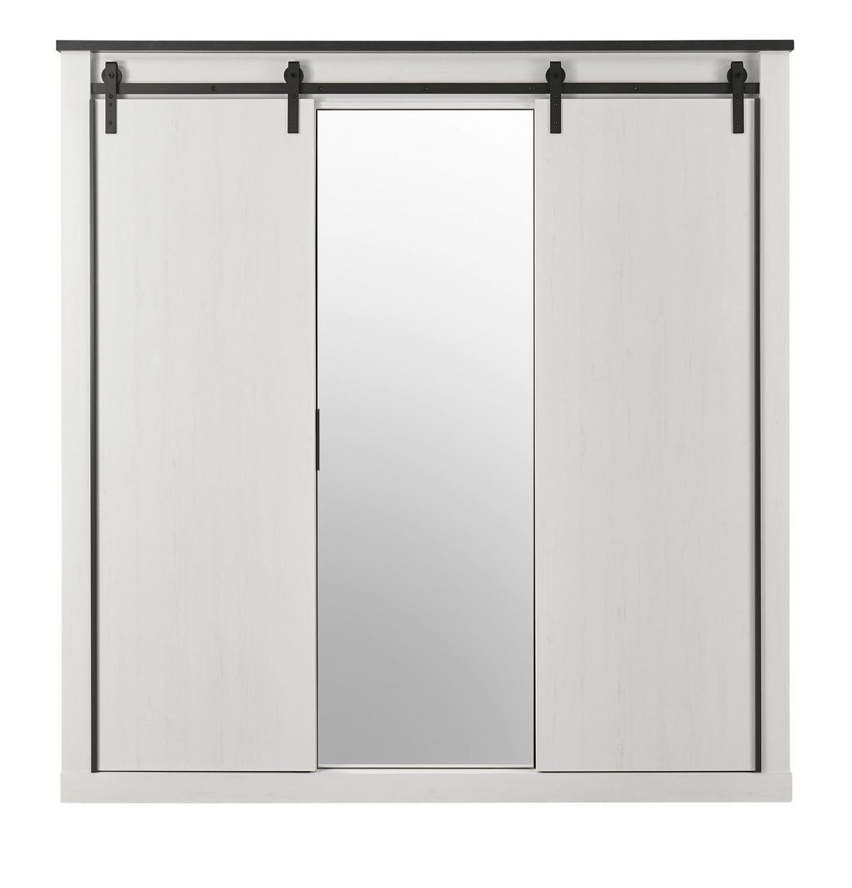 KLEIDERSCHRANK weiß Pinie, anthrazit Landhaus, Schiebetürenschrank 3-türig mit Spiegel 201 x 209 - Anthrazit/Weiß, Holzwerkstoff/Metall (201/209/63cm) - Furn.Design