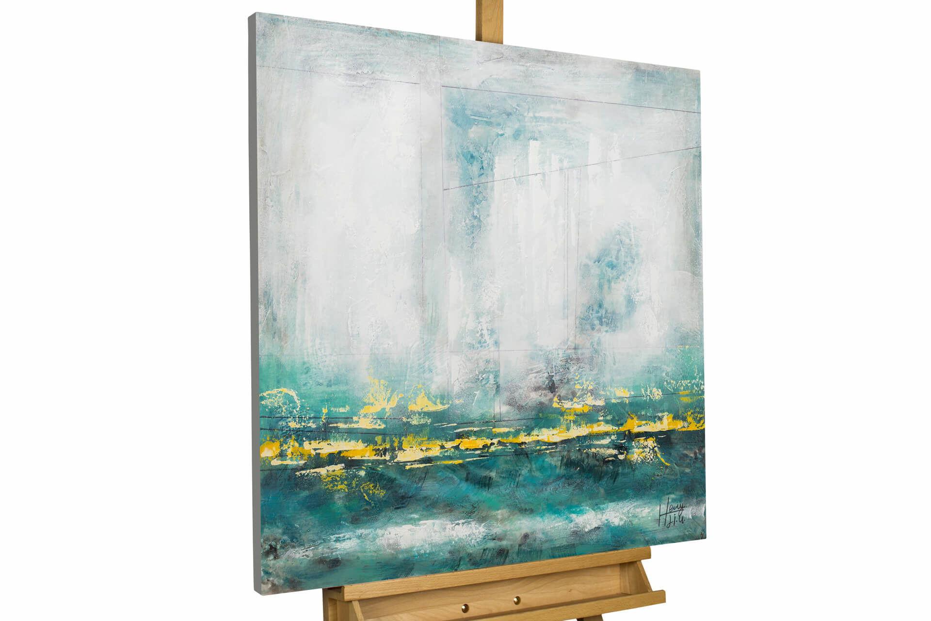 ACRYLBILD HANDGEMALT 80/80 cm - Türkis/Weiß, Holz/Textil (80/80cm) - KUNSTLOFT