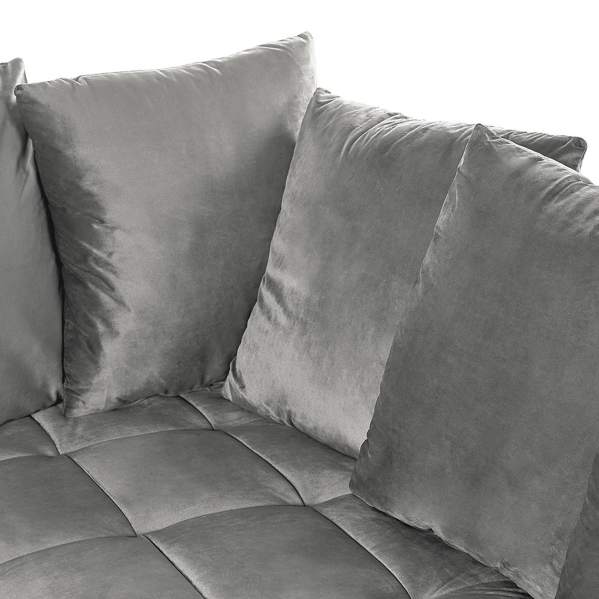 3-SITZER-ECKSOFA Samtstoff Hellgrau rechtsseitig Grena - Hellgrau, Textil (231/152cm) - Beliani