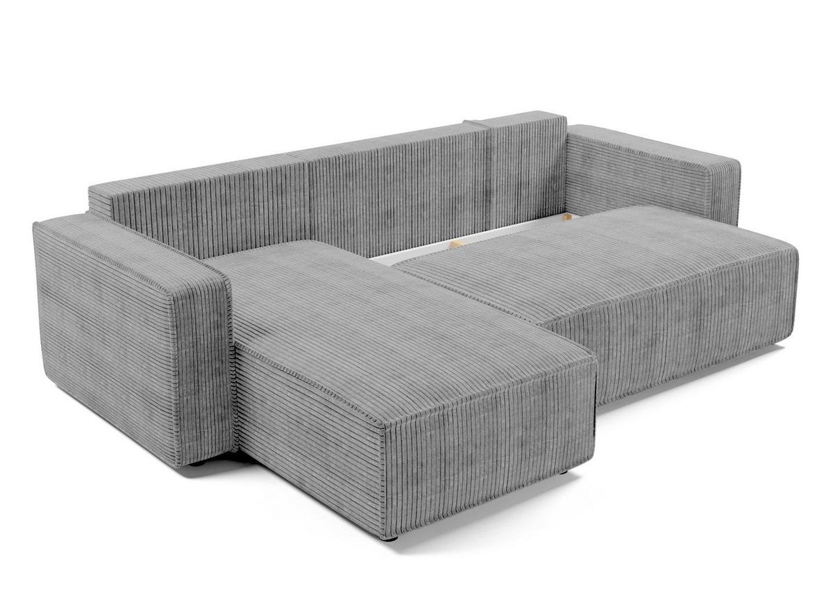 ECKSOFA L Form Aydin Hellgrau 258/169/85 cm Cord Universal mit Schlaffunktion - Hellgrau/Schwarz, Kunststoff/Textil (258/169cm) - AX Living