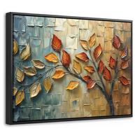 LEINWAND Bilder mit Rahmen - Baum - Abstrakt - Natur - Kunst - 40x30 - Goldfarben, Textil (40/30cm) - MuchoWow