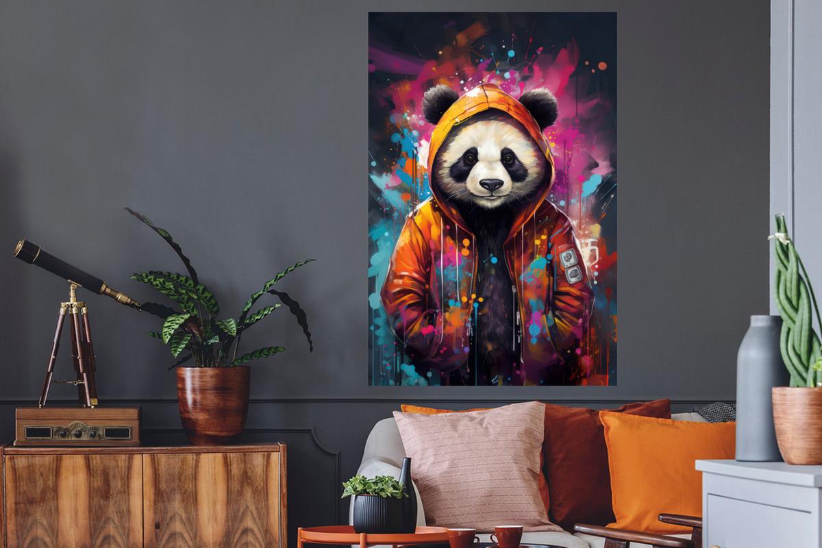 WANDTATTOO Panda - Jacke - Graffiti - Orange Wandaufkleber 80x120 cm - Orange, Kunststoff (80/120/0.1cm) - MuchoWow