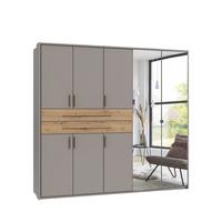 DREHTÜRENSCHRANK B228/H210/T58 cm Sandgrau, Kleiderschrank m. Passepartout, 2 Spiegeltüren, 2 Schubkästen & Griffe in Eiche Artisan Dekor / 22638 - Sandfarben/Eiche Artisan, Holzwerkstoff/Kunststoff (228/210/58cm) - luma-home