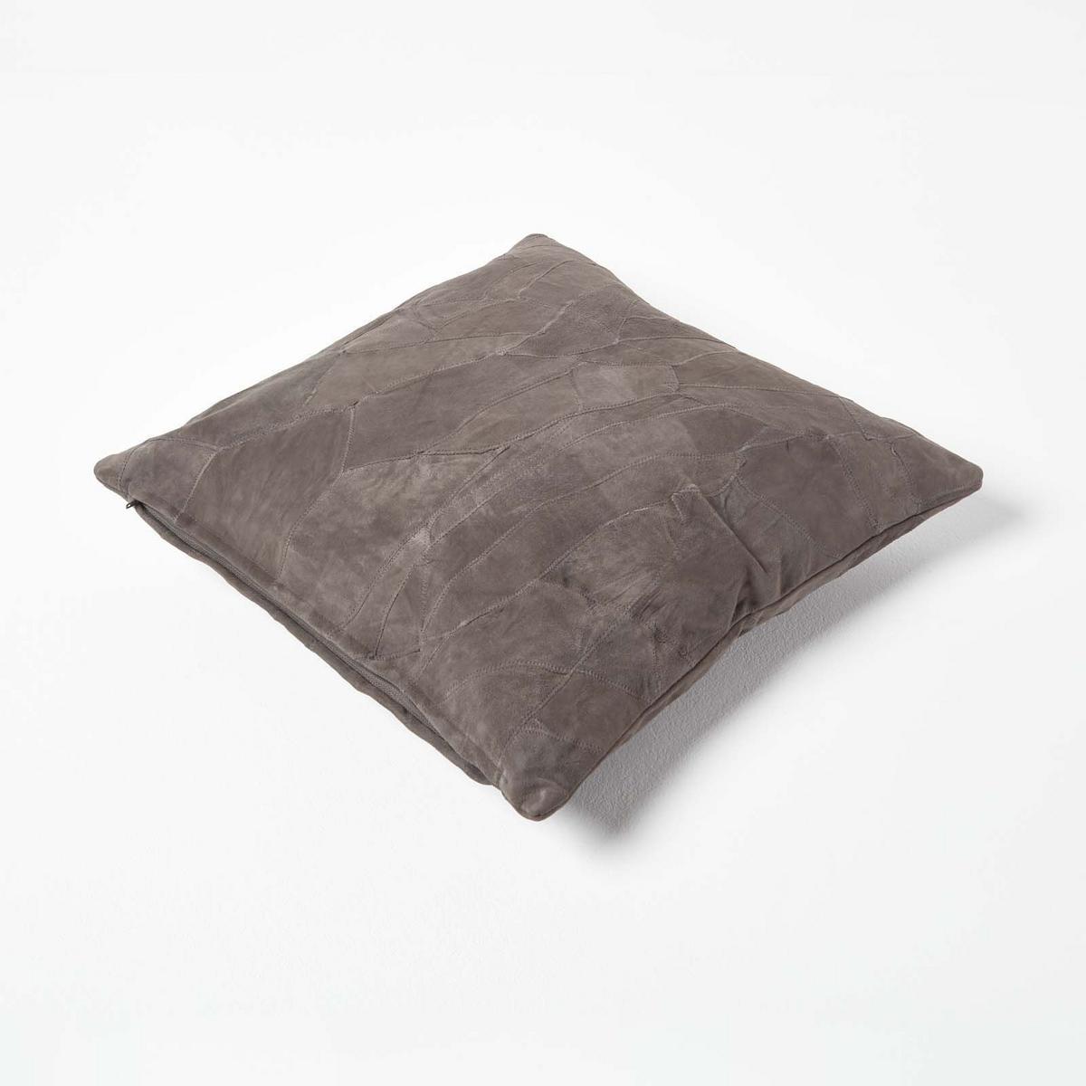 LEDERKISSEN Patchwork grau 45/45 cm - Grau, Leder/Textil (45/45cm) - Homescapes