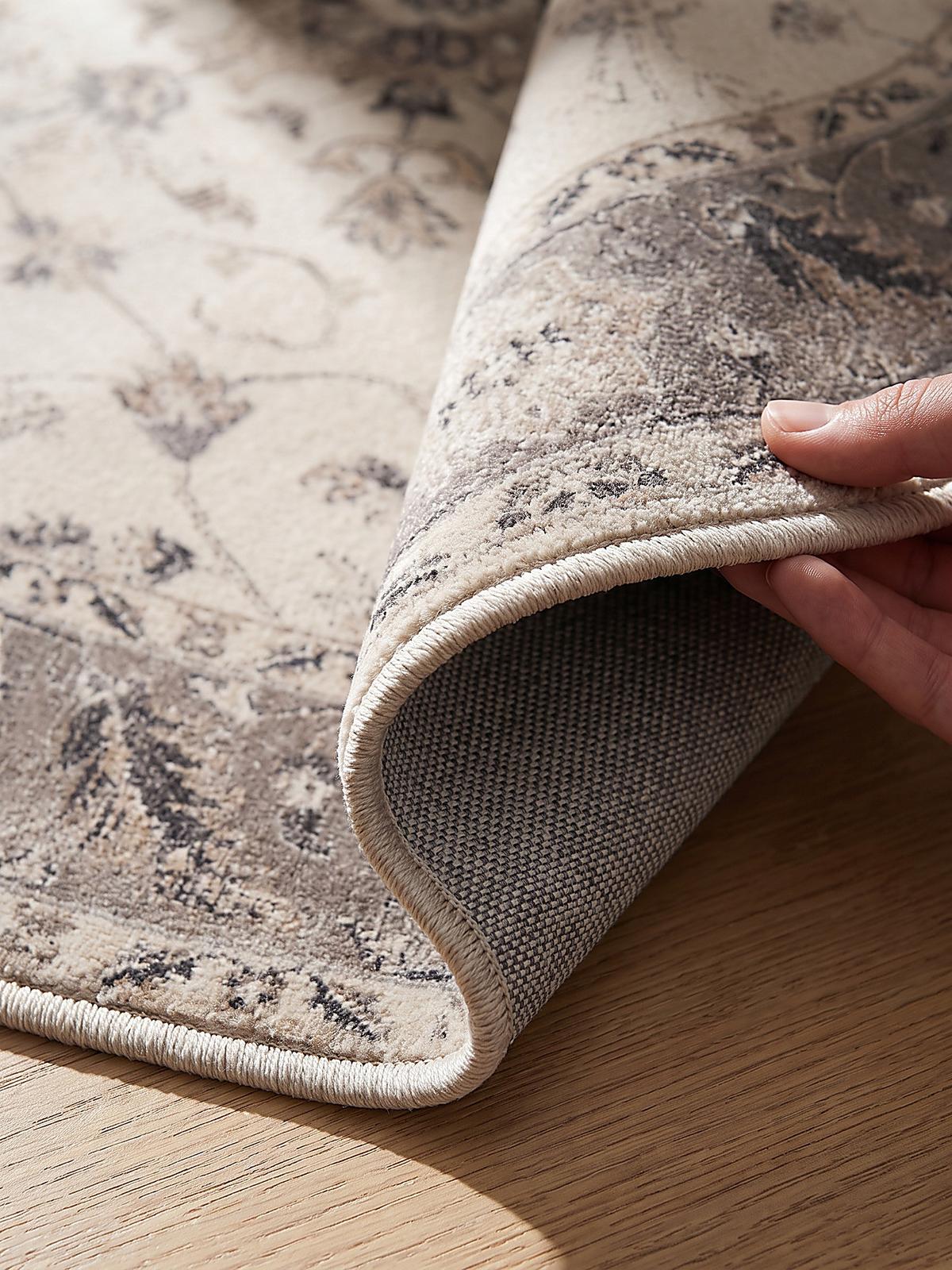 TEPPICH Kurzflor, waschbar, mit floralen Ornamenten, aus Polyester, VERNANTE in Beige-Grau, Ø 120 cm - Beige, Textil (120/120cm) - KADIMA DESIGN