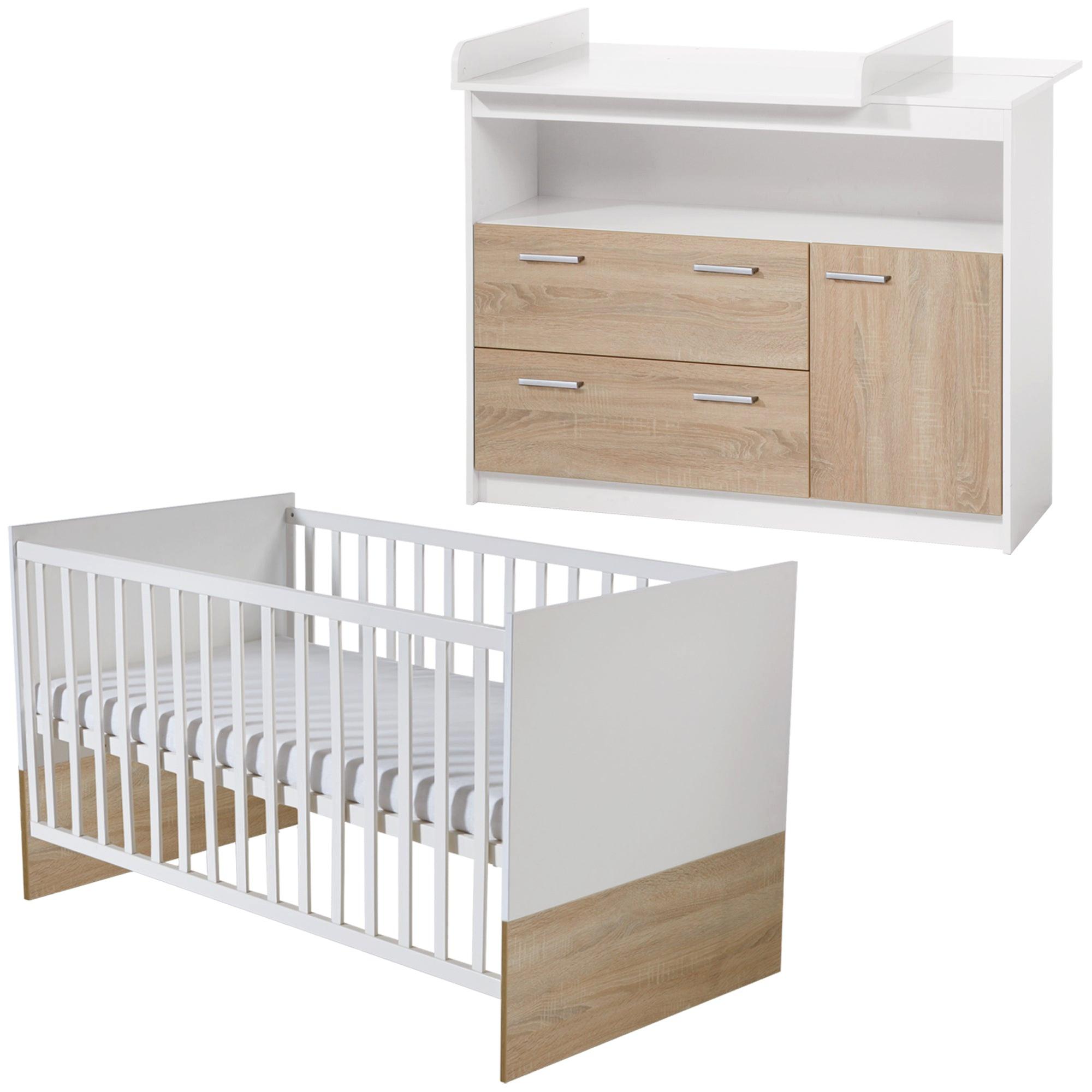 BABYZIMMER-SET Gabriella mit breiter Wickelkommode 2-teilig - Multicolor, Holzwerkstoff (76/80/142cm) - Roba