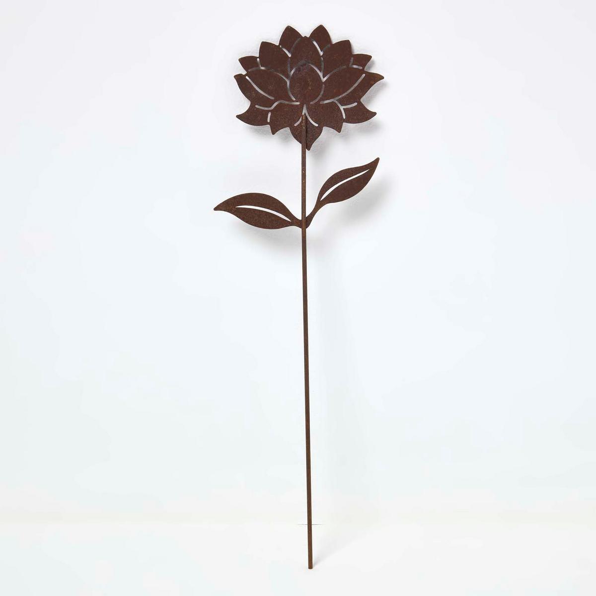 GARTENSTECKER Metall – 2er-Set Dahlien Gartendeko in Rostoptik - Rostfarben, Metall (37cm) - Homescapes
