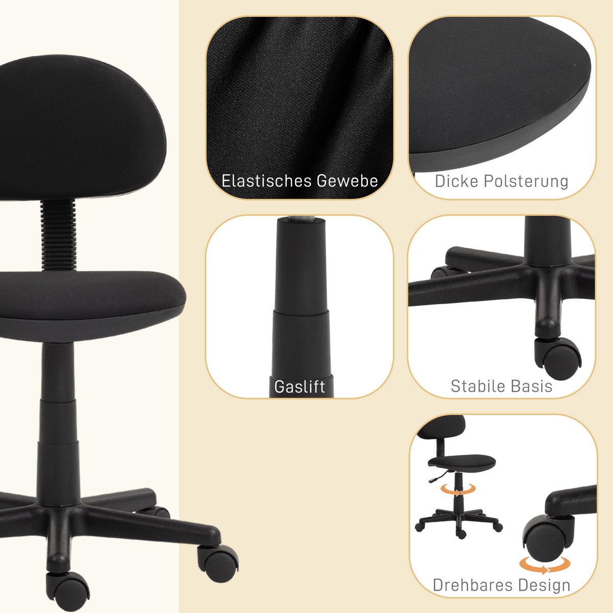 BÜROSTUHL Polyester Schaumstoff Schwarz - Schwarz, Kunststoff (43/85/51cm) - HOMCOM