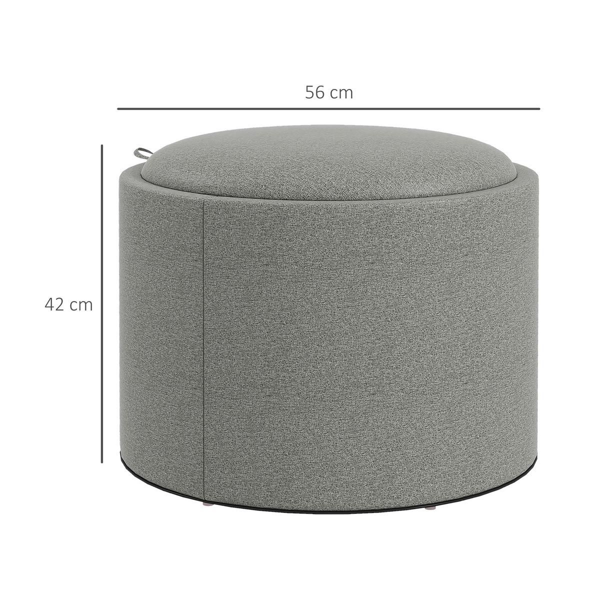 SITZHOCKER Rund mit Polsterung und Stauraum, Klappdeckel, Grau - Grau, Textil (56/42/56cm) - HOMCOM