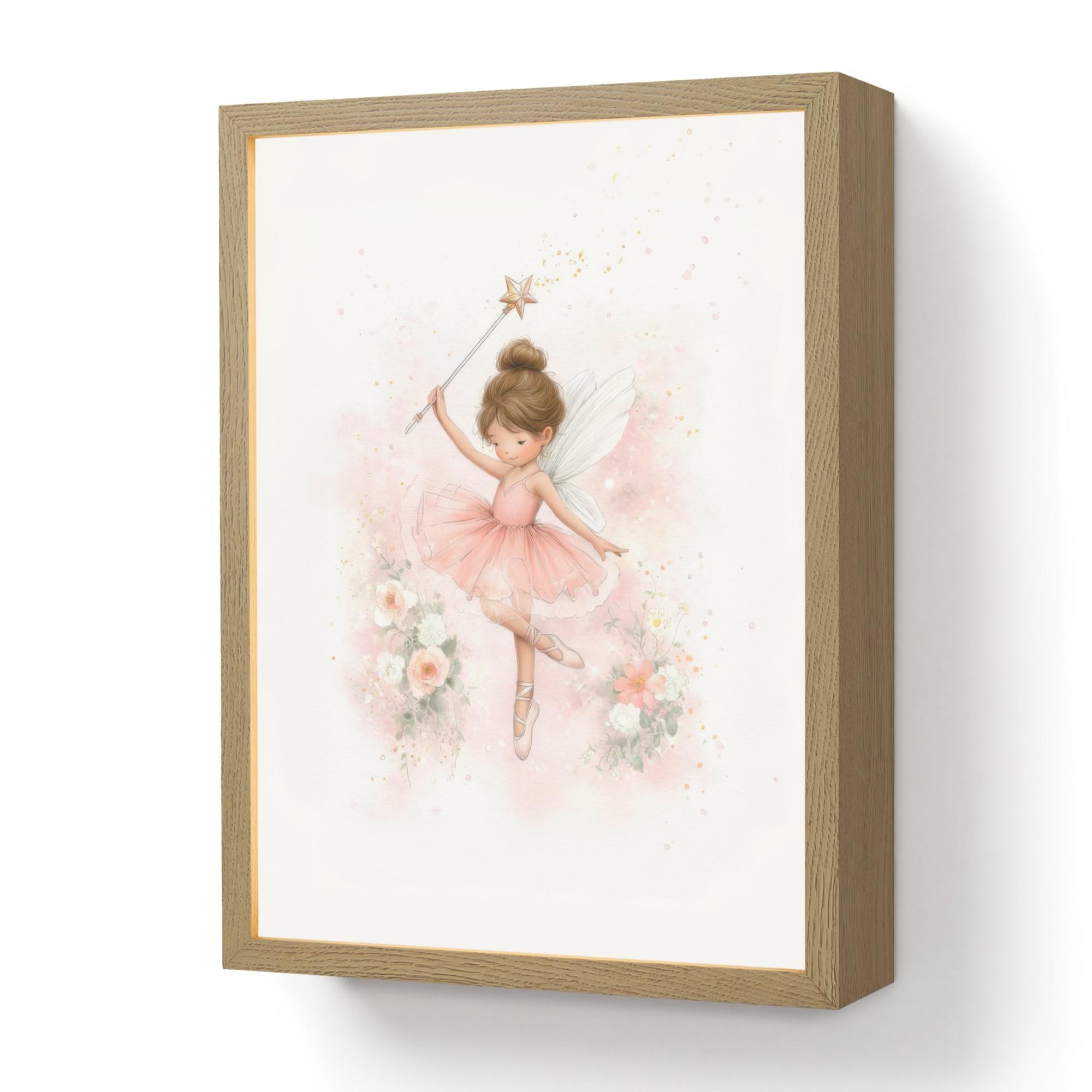 WANDLEUCHTE MIT AKKU Ballerina - Fee - Blumen - Rosa 30x40 cm - Rosa, Holzwerkstoff (30/40/8cm) - OnlyWow