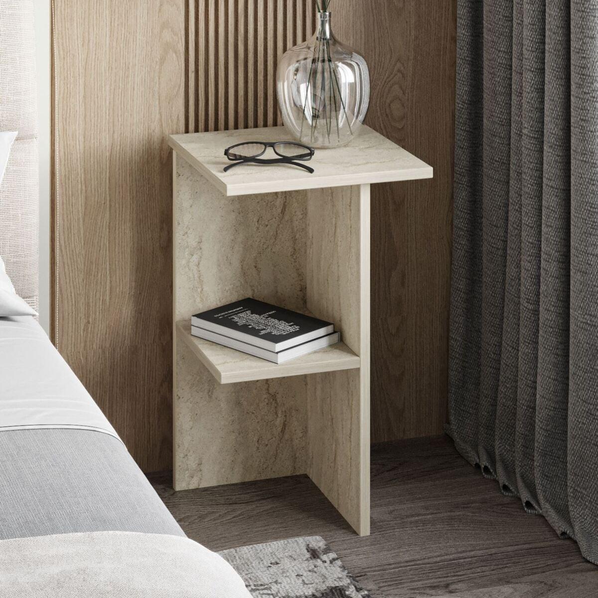 NACHTTISCH quadratisch mit ablage 36/36/60 cm - Beige, Holzwerkstoff (36/60/37cm) - Calicosy