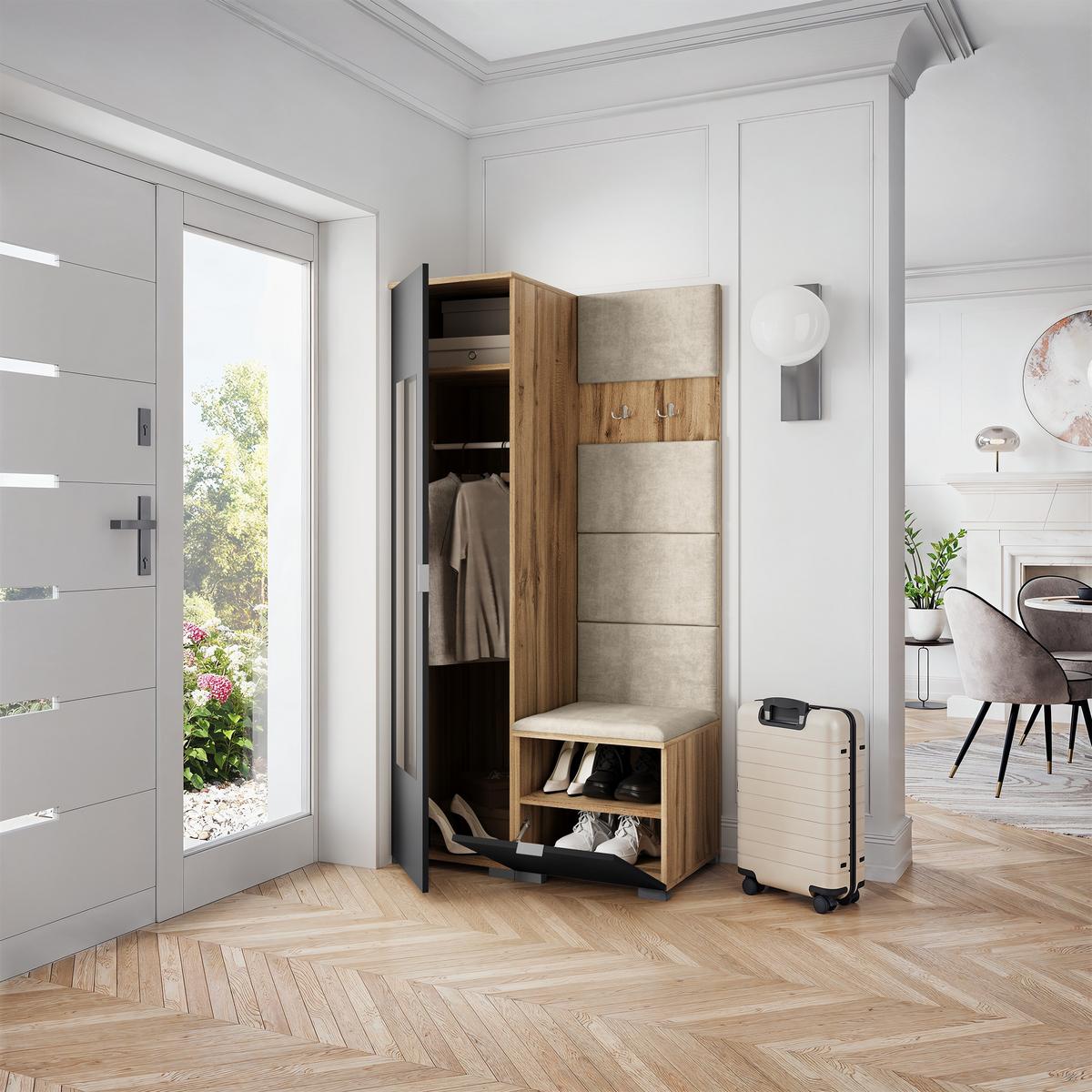 GARDEROBENSCHRANK VIRA 95/181/51 cm Modern Eiche Wotan - Beige/Eiche Wotan, Holzwerkstoff (95/181/51cm) - MASSENO