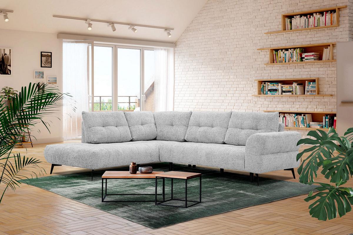ECKSOFA SALVINI 5-Sitzer, hellgrau - Hellgrau/Schwarz, Holzwerkstoff/Textil (158/292cm) - Wozimo