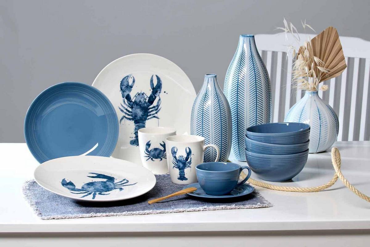 KUGELVASE Reef weiß-blau 25 cm - Blau/Weiß, Keramik (25cm) - Ritzenhoff Breker