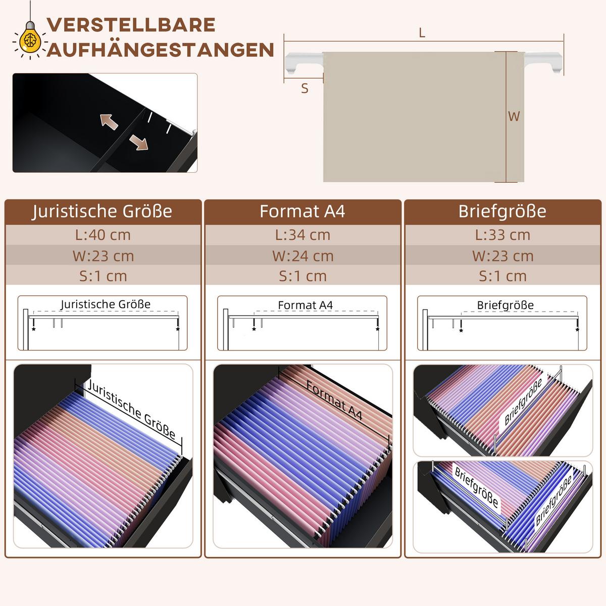AKTENSCHRANK mit Schloss, für A4 Legal, Briefformat, Stahl - Schwarz, Metall (43.5/60/37cm) - Vinsetto