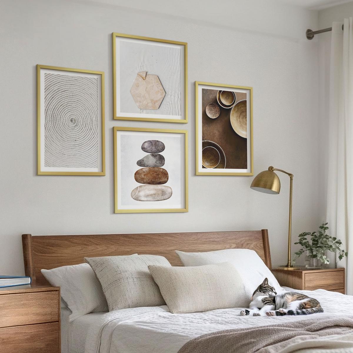 BILDER SET 4er Set - 50x50 cm & 40x60 cm Goldrahmen - Texturen in der modernen Kunst - Goldfarben, Kunststoff (50/50cm) - TULUP