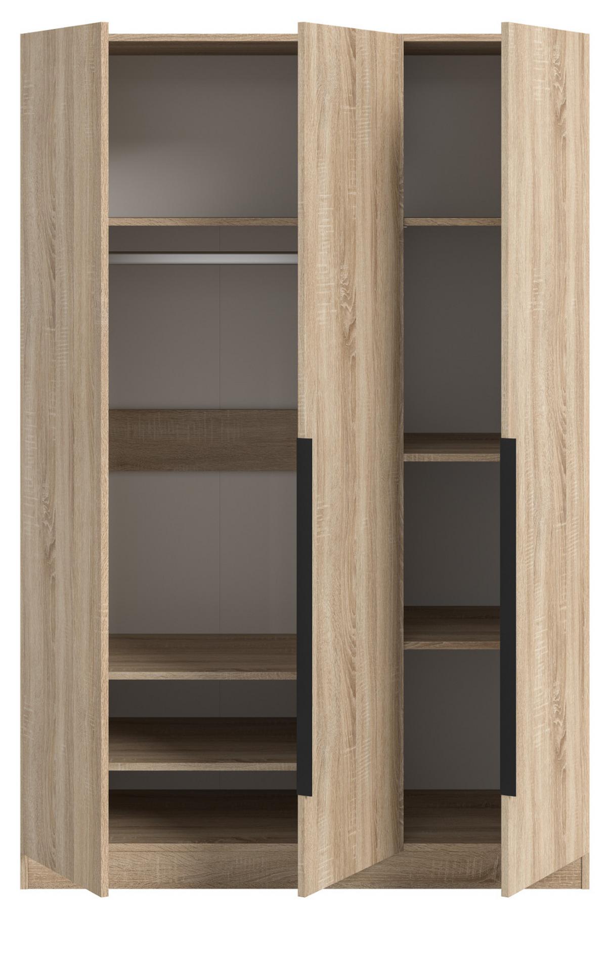 KLEIDERSCHRANK Eiche Sonoma 3-türig 120 x 181 cm, Drehtürenschrank mit Kleiderstange - Eichefarben/Schwarz, Holzwerkstoff/Kunststoff (120/181/52cm) - Inn.Furn