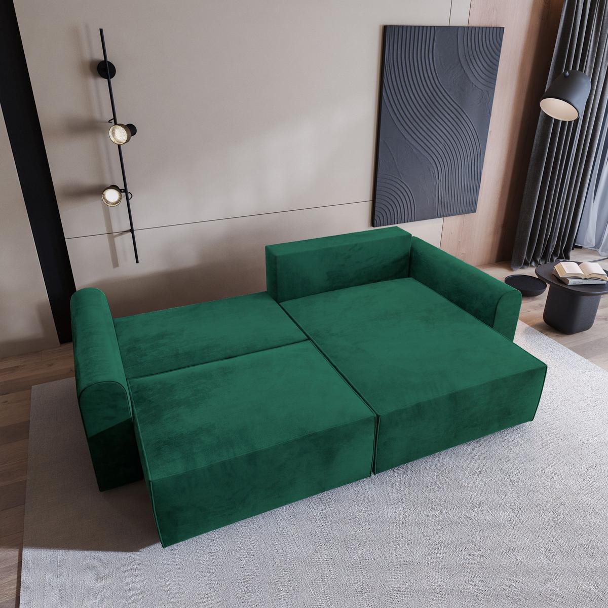 ECKSOFA FIANO M Grün Velours-Stoff mit Schlaffunktion - Grau/Grün, Holz/Kunststoff (245/148cm) - MASSENO