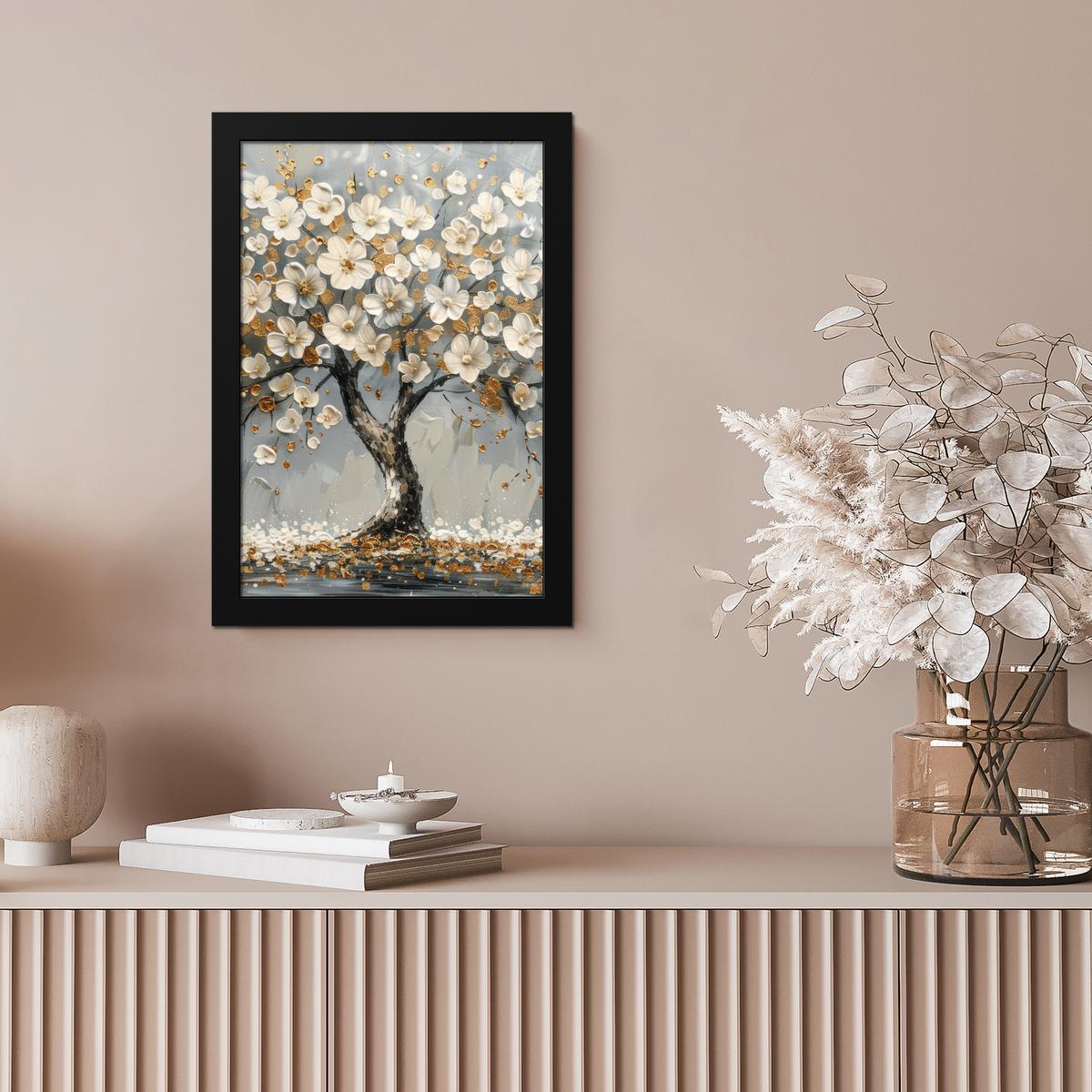 POSTER MIT RAHMEN Baum - Blumen - Weiß - Natur - Kunst Poster 20x30 cm - Weiß, Papier (20/30cm) - MuchoWow