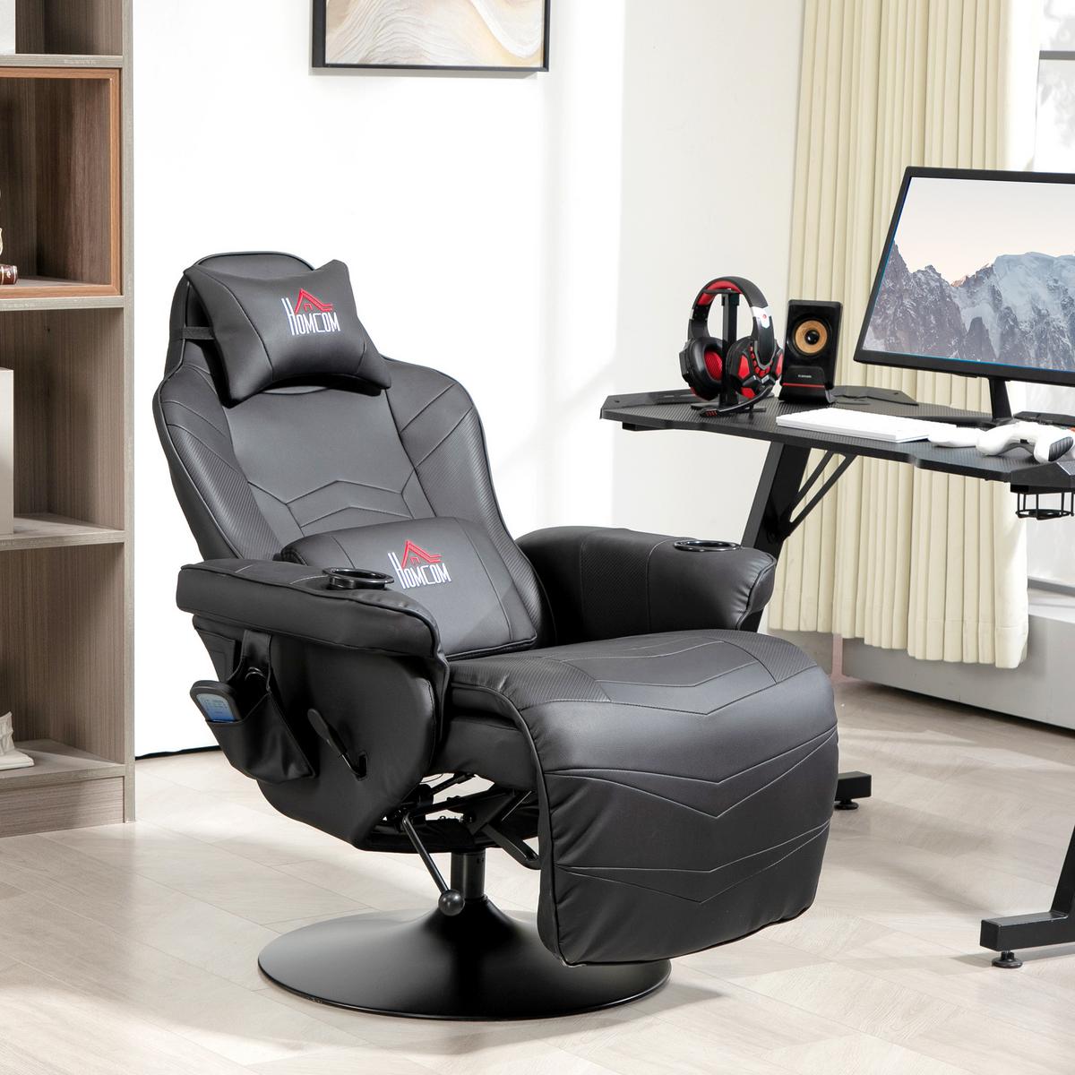 RELAXSESSEL mit Massagefunktion, Elektrisch Fernsehsessel mit Liegefunktion - Schwarz, Leder/Kunststoff (82.5/111.5/78cm) - HOMCOM