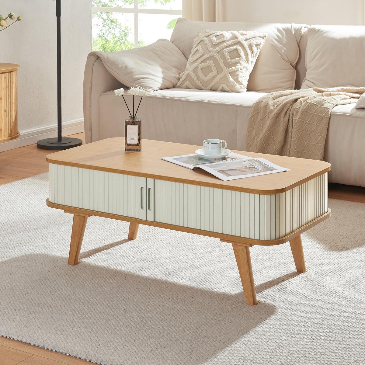COUCHTICH Tysvær 100/50/40 cm - Creme, Holz/Holzwerkstoff (50/100/40cm) - [en.casa]