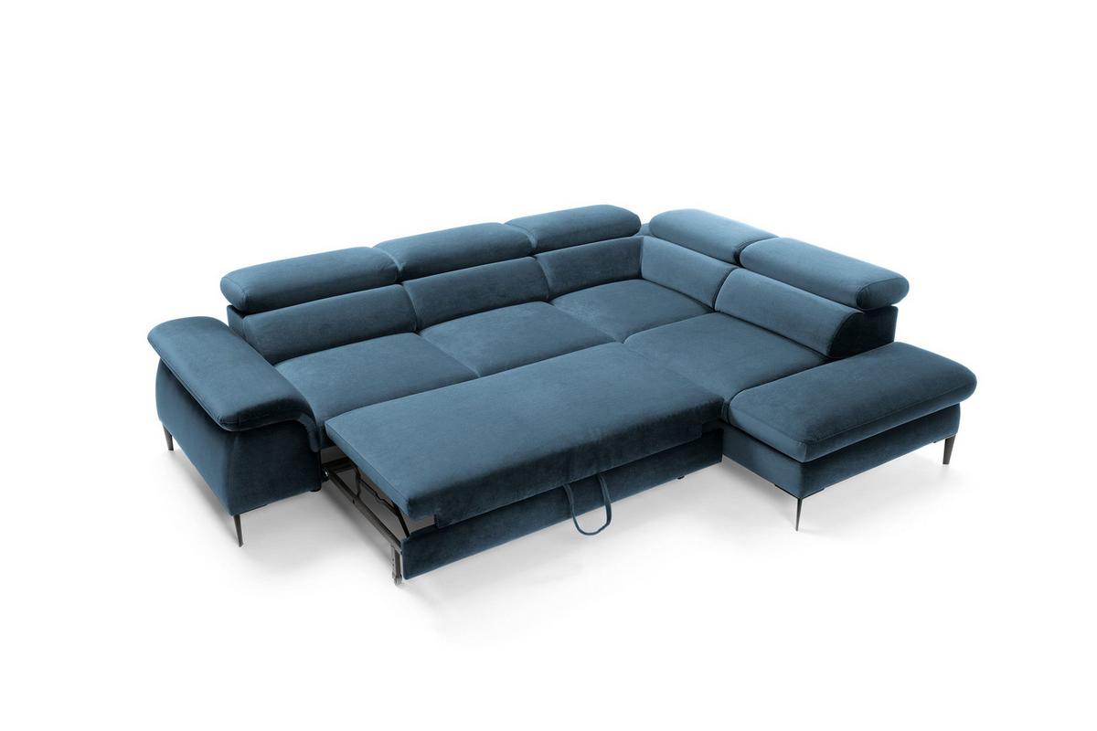 ECKSOFA MESTO Blau Velours-Stoff mit Schlaffunktion - Blau, Holz (280/214cm) - MASSENO