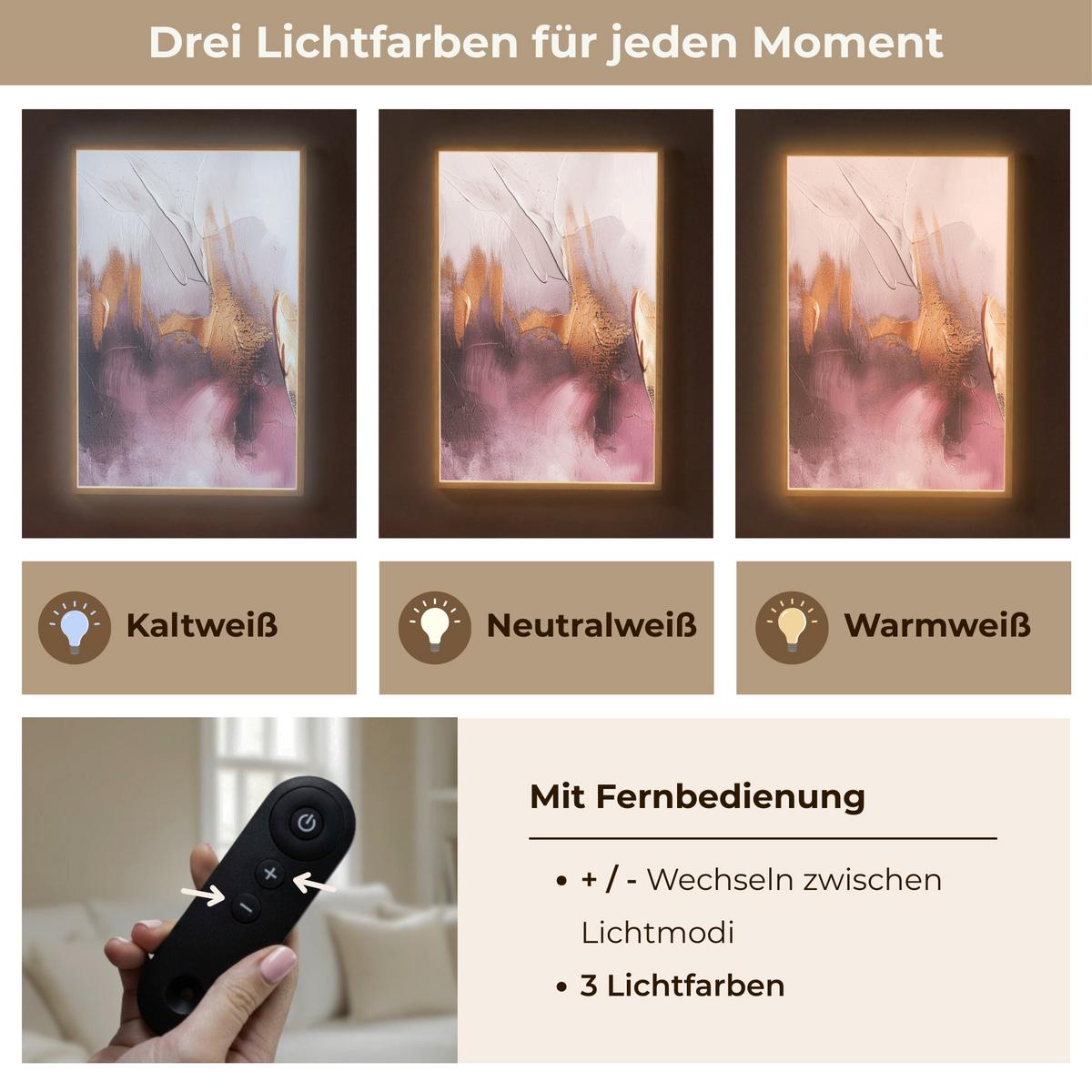 WANDLEUCHTE MIT AKKU Lila - Abstrakt - Farbe - Gold 60x90 cm - Mauve, Holzwerkstoff (60/90/8cm) - OnlyWow