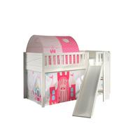 HOCHBETT mit Rutsche Karyl Massivholz Weiß Textilset Princess 2 - Magenta/Weiß, Holz (90/200cm) - 58aufmkessel