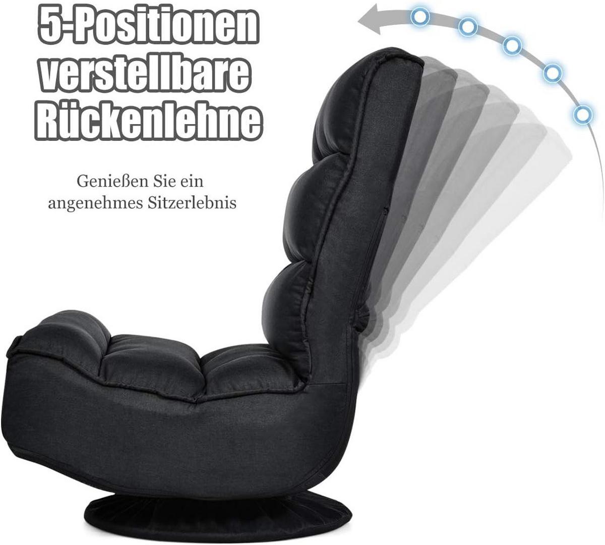 BODENSTUHL Bodensessel Schwarz - Schwarz, Textil (75/83/58cm) - COSTWAY