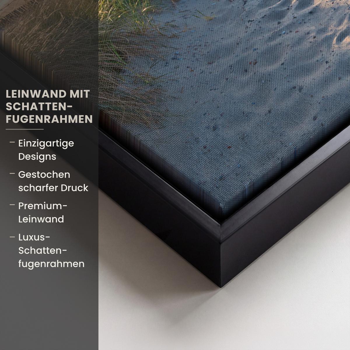 LEINWAND Bilder mit Rahmen - Sonnenuntergang - Strand - Düne - Gras - Ufer - 30x40 - Sandfarben, Textil (30/40cm) - MuchoWow
