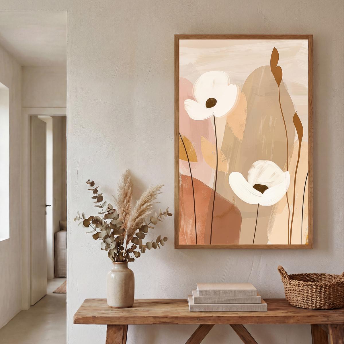 WANDLEUCHTE MIT AKKU Blumen - Abstrakt - Beige - Strichzeichnung 70x100 cm - Sandfarben, Holzwerkstoff (70/100/8cm) - OnlyWow