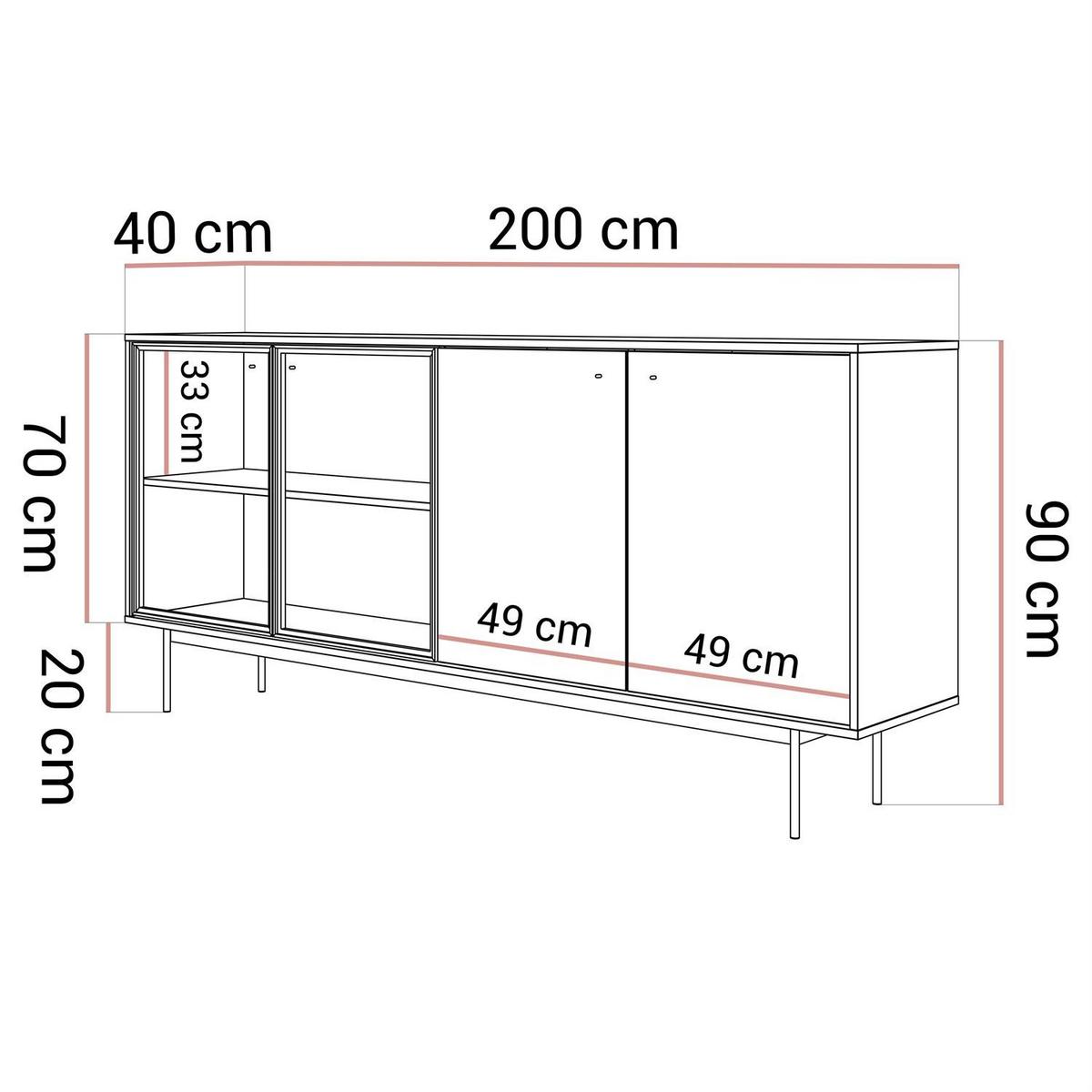 KOMMODE ISA 4D, viertürig mit LED-Beleuchtung. - Eichefarben, Holzwerkstoff (200/90/40cm) - Lookway
