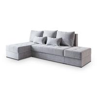 ECKSOFA NORVI Hellgrau Plüsch-Stoff mit Schlaffunktion - Hellgrau, Holz (251/143cm) - MASSENO