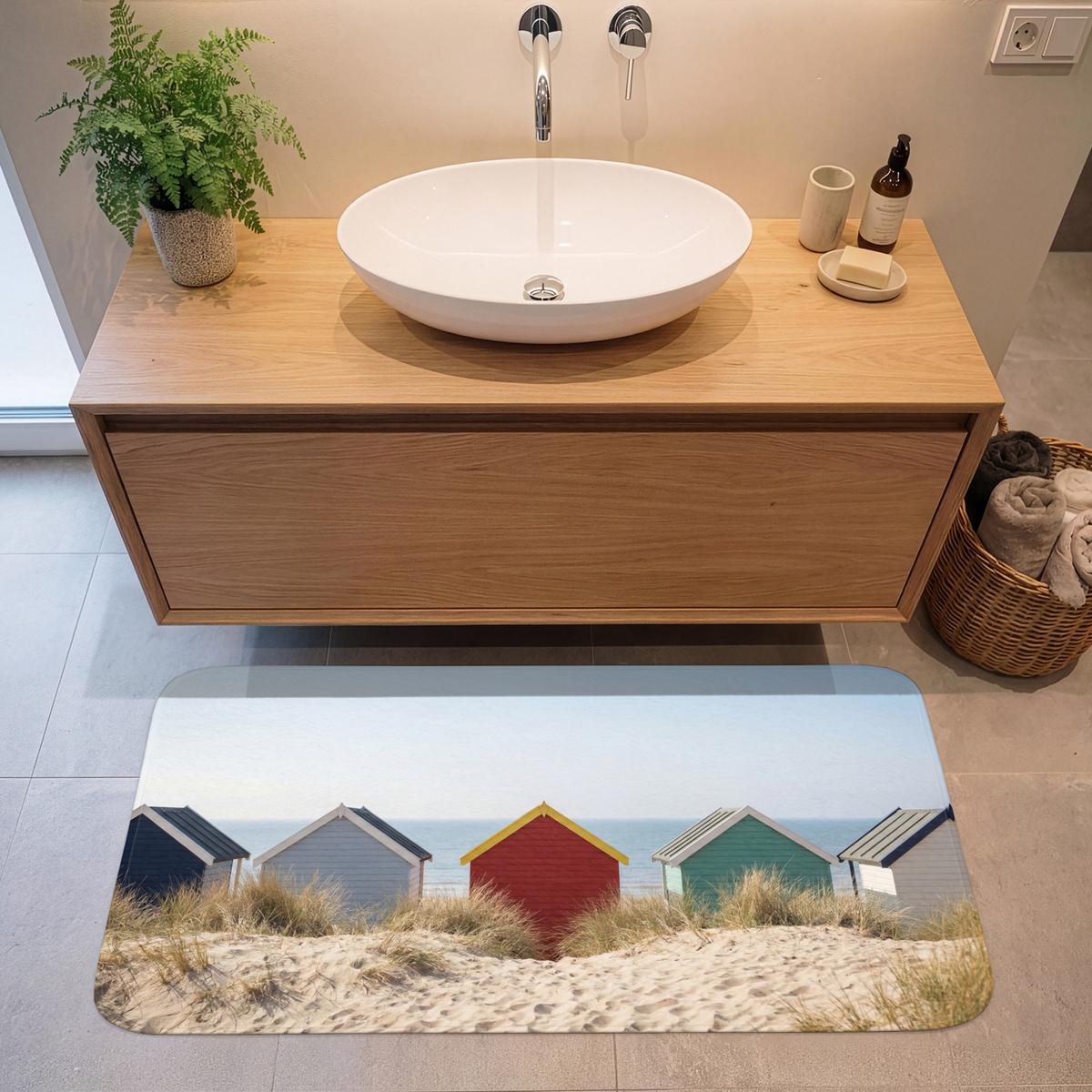BADEMATTE Strand - Ferienhäuser - Farbenfroh - Dünen 120x60 cm - Multicolor, Textil (120/60cm) - OnlyWow