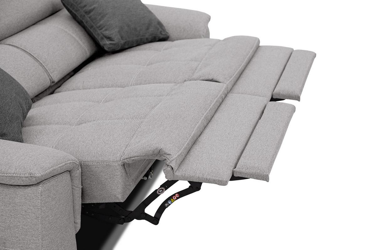 SOFA PLAUEN 3-Sitzer mit 2 Relaxfunktionen, hellgrau - Silberfarben/Hellgrau, Holzwerkstoff/Textil (214/83/105cm) - Wozimo