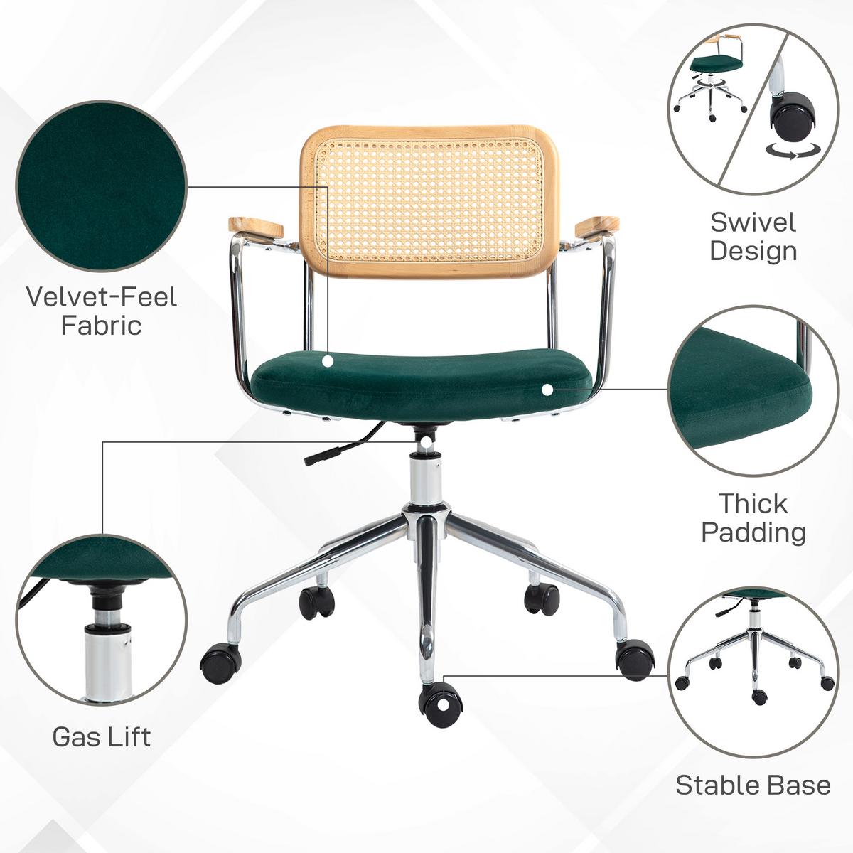 BÜROSTUHL, Schreibtischstuhl mit Rattanoptik, Wippfunktion für Home Office, Grün - Grün, Kunststoff (58/94/65cm) - HOMCOM