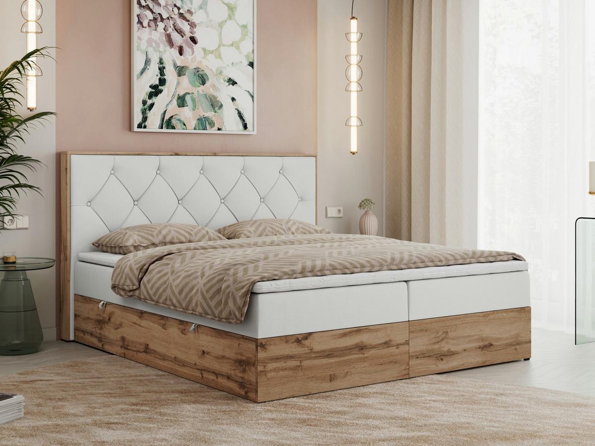 BOXBETT VENETO 140/200 Weiß Kunstleder - H4 - Weiß, Holz/Textil (140/200cm) - MKS