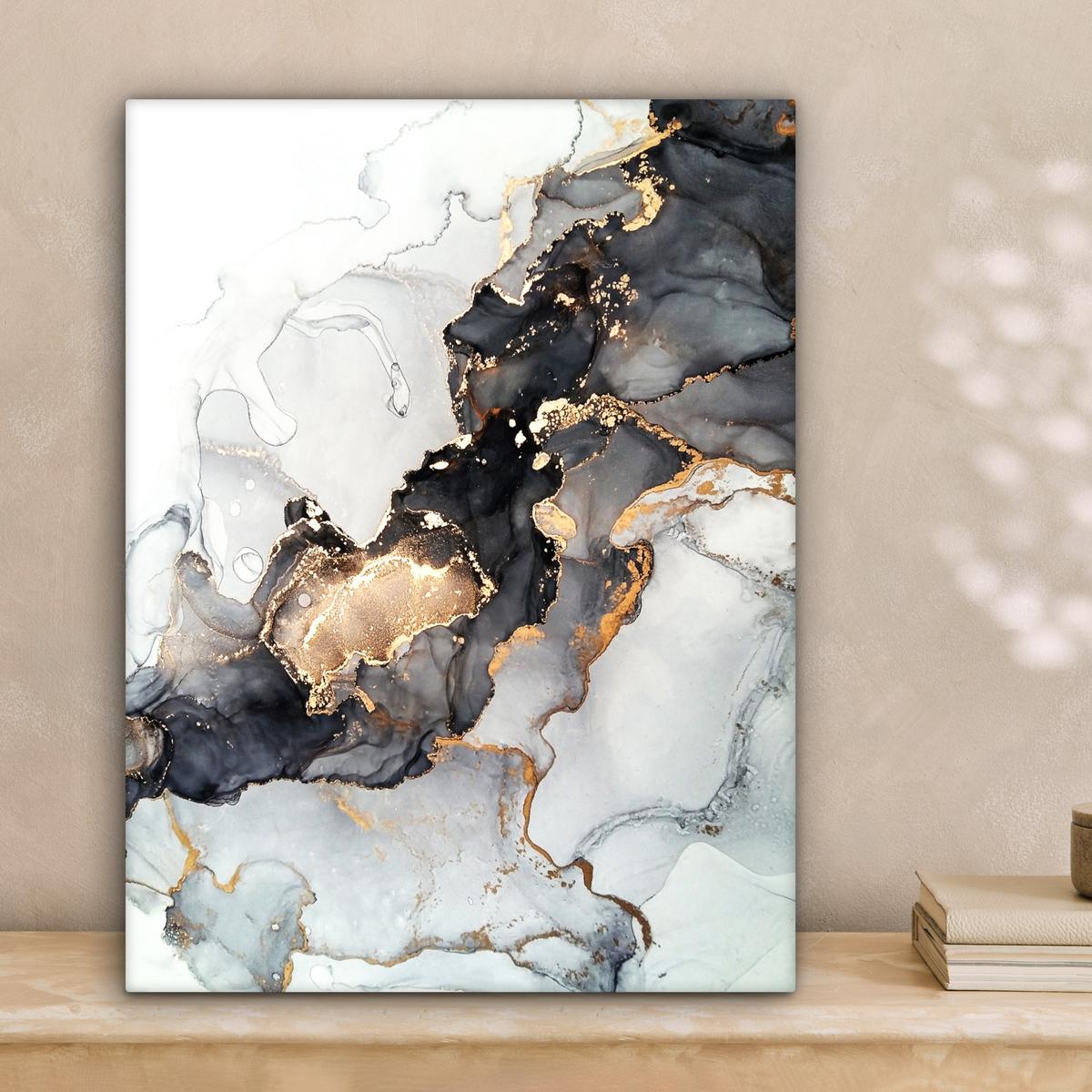 LEINWANDBILD Marmor - Schwarz - Weiß - Gold - Luxus - Abstrakt Room Decor 30x40 cm - Goldfarben, Textil (30/40cm) - MuchoWow
