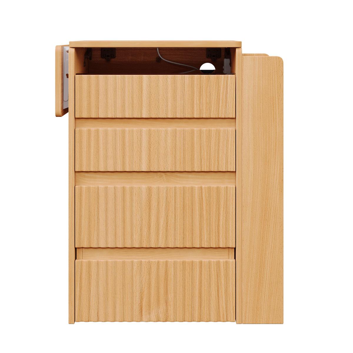 SCHMINKTISCH mit Hocker Naturholzoptik mit LED-Klappspiegel, Ladestation - Naturfarben, Holzwerkstoff (79/120/40cm) - Urban Meuble