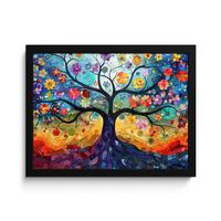 POSTER MIT RAHMENGERAHMTES BILD Kunst - Baum des Lebens - Blumen - Hippie 40x30 cm - Dunkelblau, Papier (40/30cm) - MuchoWow