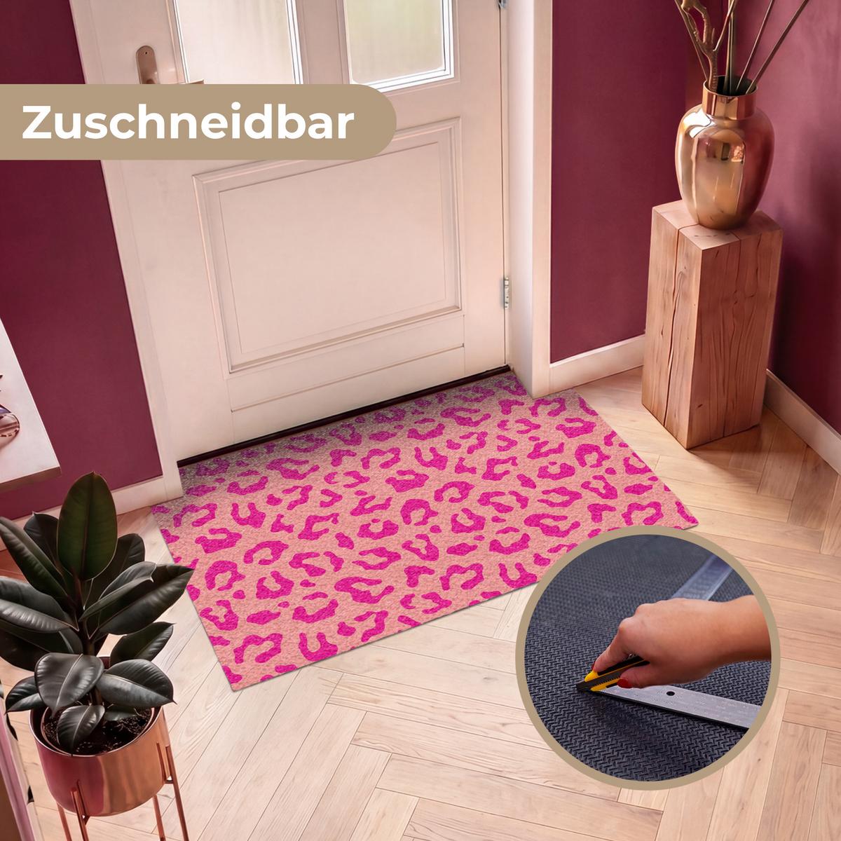 FUSSMATTE Pantherdruck - Rosa - Tierdruck - Minimalistisch Sauberlaufmatte 120x80 cm - Pink, Kunststoff (120/80cm) - MuchoWow