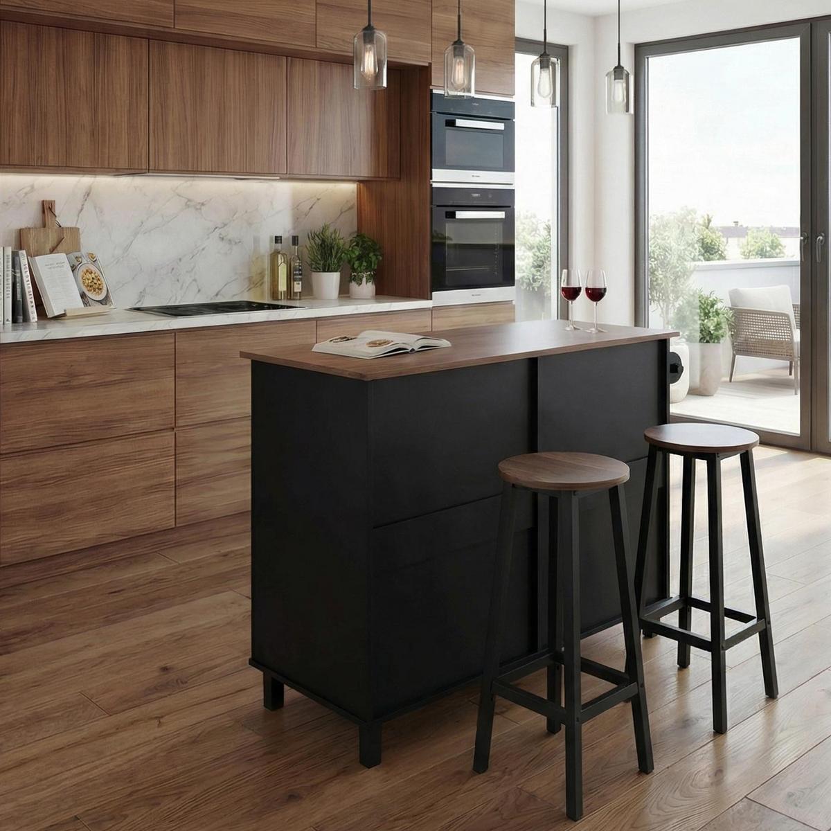 KÜCHENINSEL Schwarz, Braun - Schwarz/Braun, Holz (131/90/47cm) - MCW